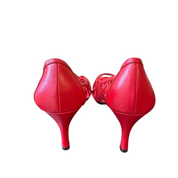 Aerosoles Size 8.5 Red Peep Toe Open Weave 3 inch Heel Dress Flirt Leather Shoes - Picture 4 of 10